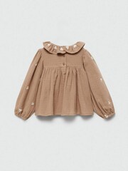 Mango Brown Embroidered 100% Cotton Blouse - Image 3 of 4