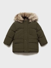 Mango Khaki Green Fleece-Lined Quilted Anorak - Image 4 of 5