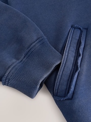 Washed Indigo Blue Boyfriend Oversized Varsity Style Jersey Longline Cardigan - Image 7 of 7