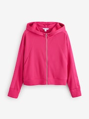 Fluro Pink Textured Waffle Zip Through Jumper Hoodie - Image 1 of 3