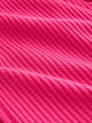 Fluro Pink Textured Waffle Zip Through Jumper Hoodie - Image 2 of 3