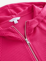 Fluro Pink Textured Waffle Zip Through Jumper Hoodie - Image 3 of 3