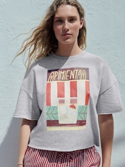Grey Hand Painted Pimienta Cocktaill Graphic Print Short Sleeve Boxy Heavyweight T-Shirt - Image 3 of 6