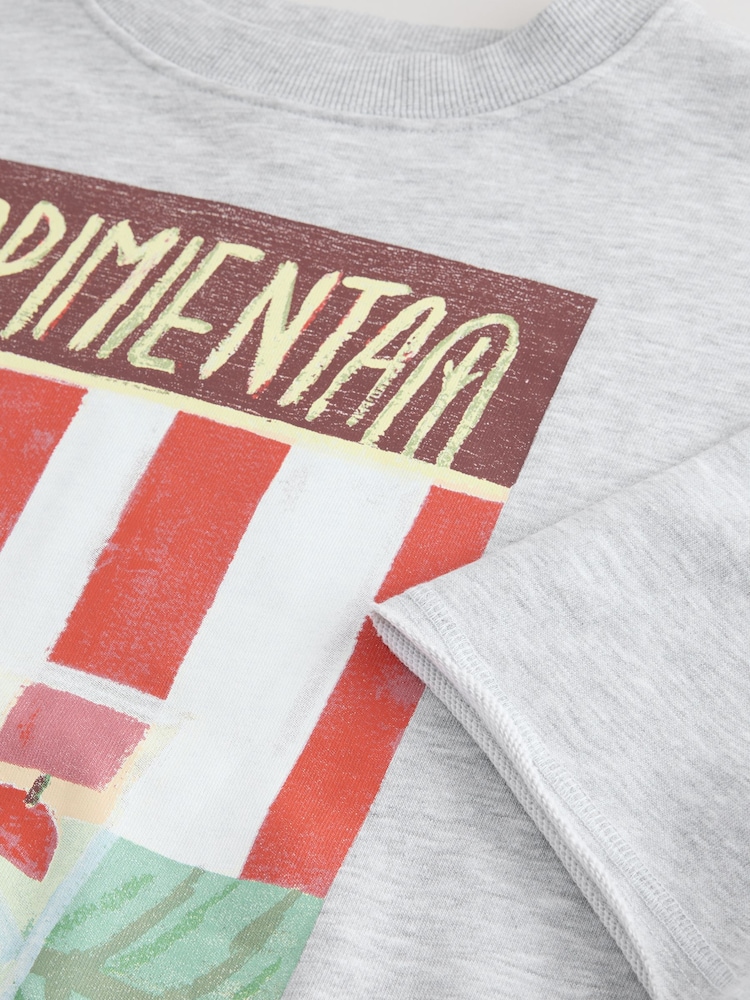 Grey Hand Painted Pimienta Cocktaill Graphic Print Short Sleeve Boxy Heavyweight T-Shirt - Image 6 of 6
