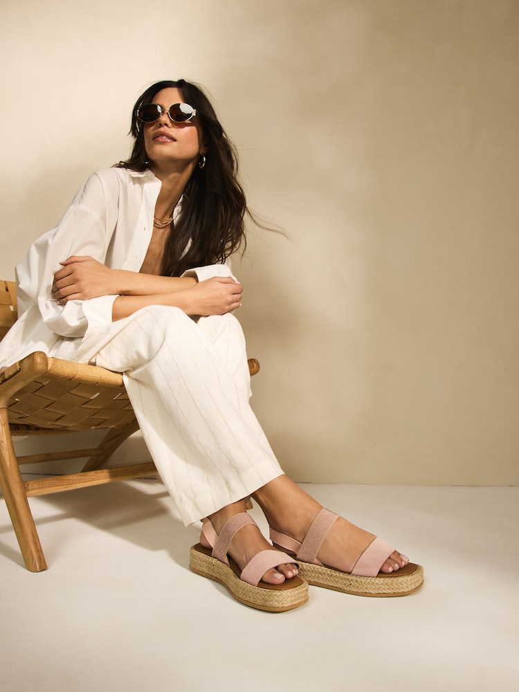Pink Leather Standard/Wide Fit Forever Comfort® Flatform Raffia Sandals - Image 3 of 8
