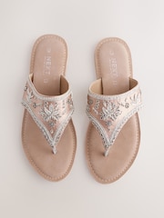Pink Suede Standard/Wide Fit Forever Comfort® Chunky Beaded Toe Thong Sandals - Image 1 of 7