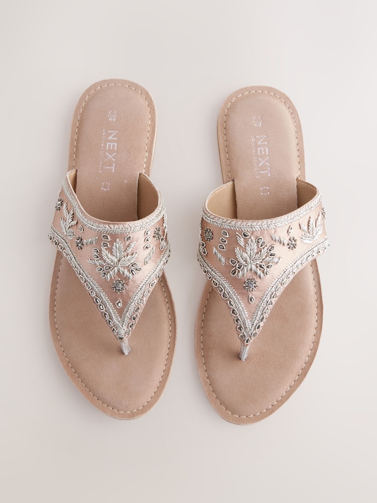 Pink Suede Standard/Wide Fit Forever Comfort® Chunky Beaded Toe Thong Sandals - Image 1 of 7