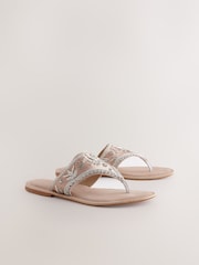 Pink Suede Standard/Wide Fit Forever Comfort® Chunky Beaded Toe Thong Sandals - Image 4 of 7
