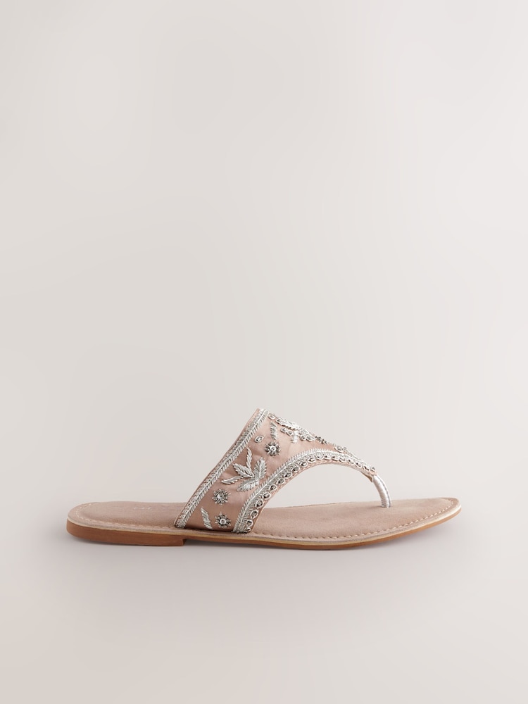 Pink Suede Standard/Wide Fit Forever Comfort® Chunky Beaded Toe Thong Sandals - Image 5 of 7