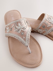 Pink Suede Standard/Wide Fit Forever Comfort® Chunky Beaded Toe Thong Sandals - Image 6 of 7