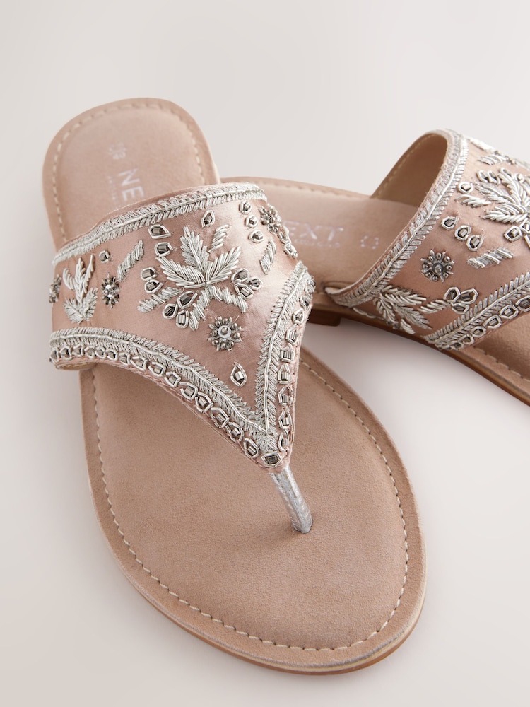 Pink Suede Standard/Wide Fit Forever Comfort® Chunky Beaded Toe Thong Sandals - Image 6 of 7