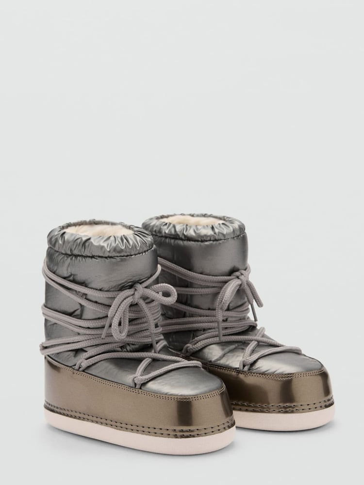 Mango Grey Metallic Snow Boots - Image 2 of 3 Mango Grey Metallic Snow Boots - Image 2 of 3