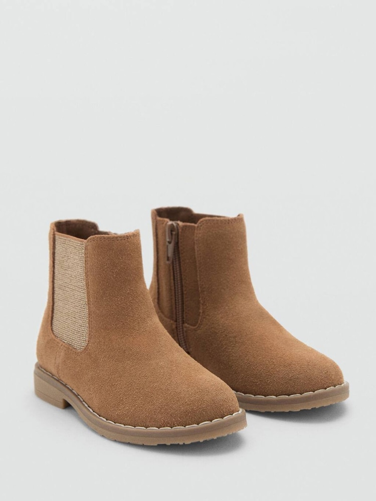Mango Brown Flat Leather Ankle Boots - Image 2 of 3