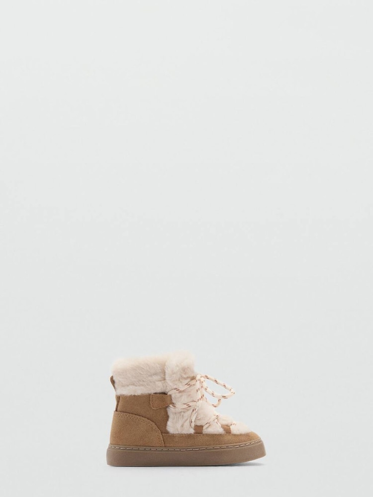Mango Brown Faux Fur Leather Ankle Boots - Image 1 of 3
