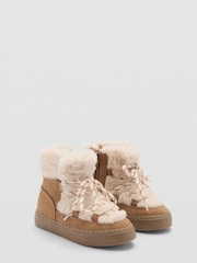 Mango Brown Faux Fur Leather Ankle Boots - Image 2 of 3