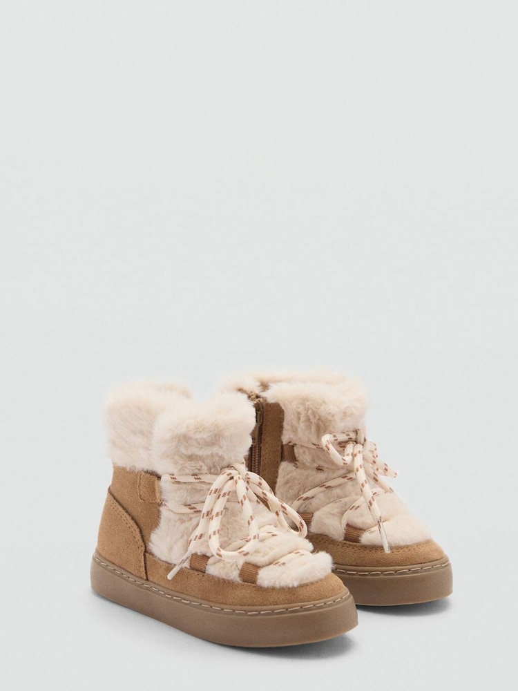 Mango Brown Faux Fur Leather Ankle Boots - Image 2 of 3