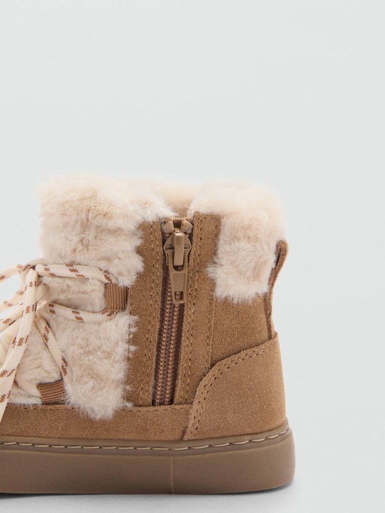 Mango Brown Faux Fur Leather Ankle Boots - Image 3 of 3
