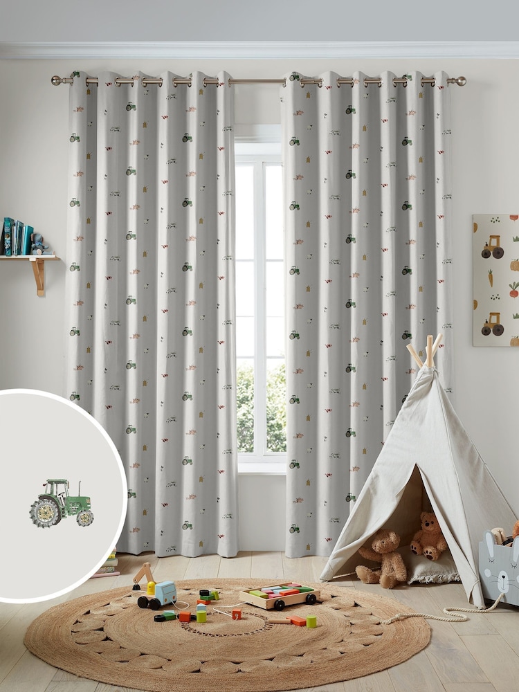 Sophie Allport Soft Grey On the Farm Made to Measure 100% Cotton Curtains - Image 1 of 9