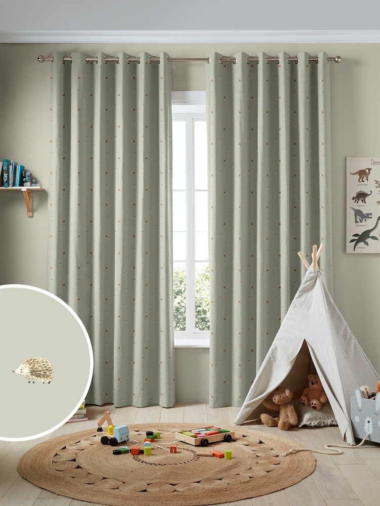 Sophie Allport Sage Green Woodland Hedgehog Made to Measure 100% Cotton Curtains - Image 1 of 9
