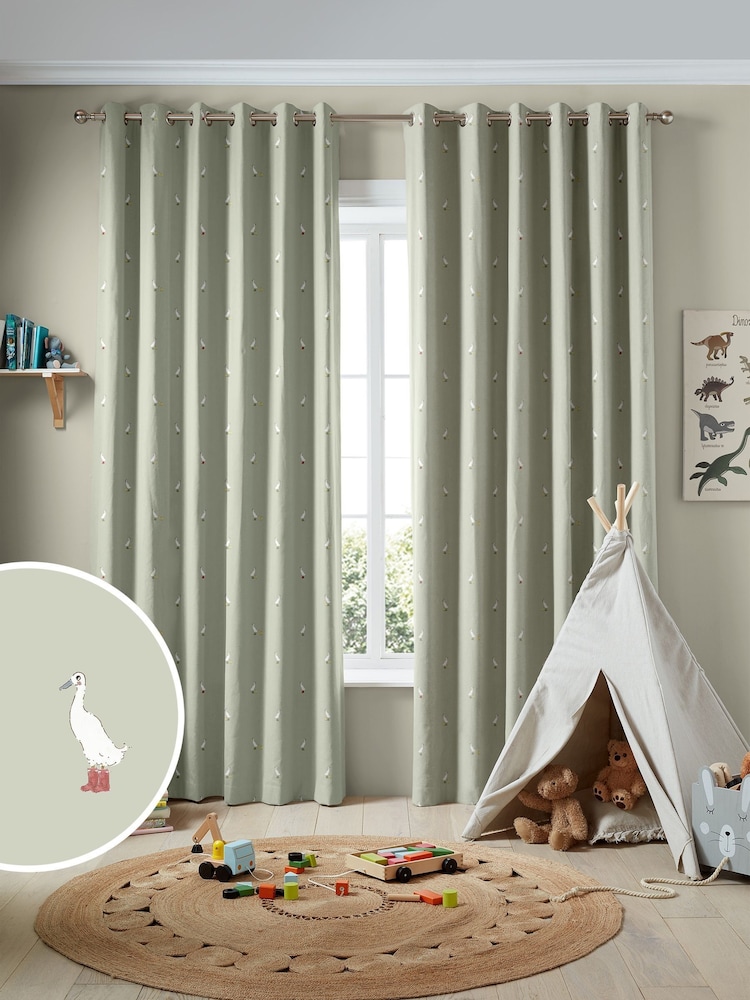 Sophie Allport Sage Green Running Ducks Made to Measure 100% Cotton Curtains - Image 1 of 9