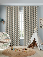Sophie Allport Natural and Khaki Green Dinosaur Camo Made to Measure 100% Cotton Curtains - Image 1 of 9
