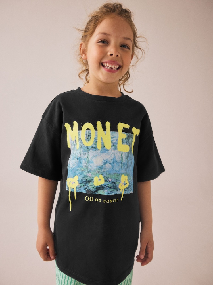 Black Oversized 100% Cotton Monet Artist License T-Shirt (3-16yrs) - Image 1 of 7 Black Oversized 100% Cotton Monet Artist License T-Shirt (3-16yrs) - Image 1 of 7