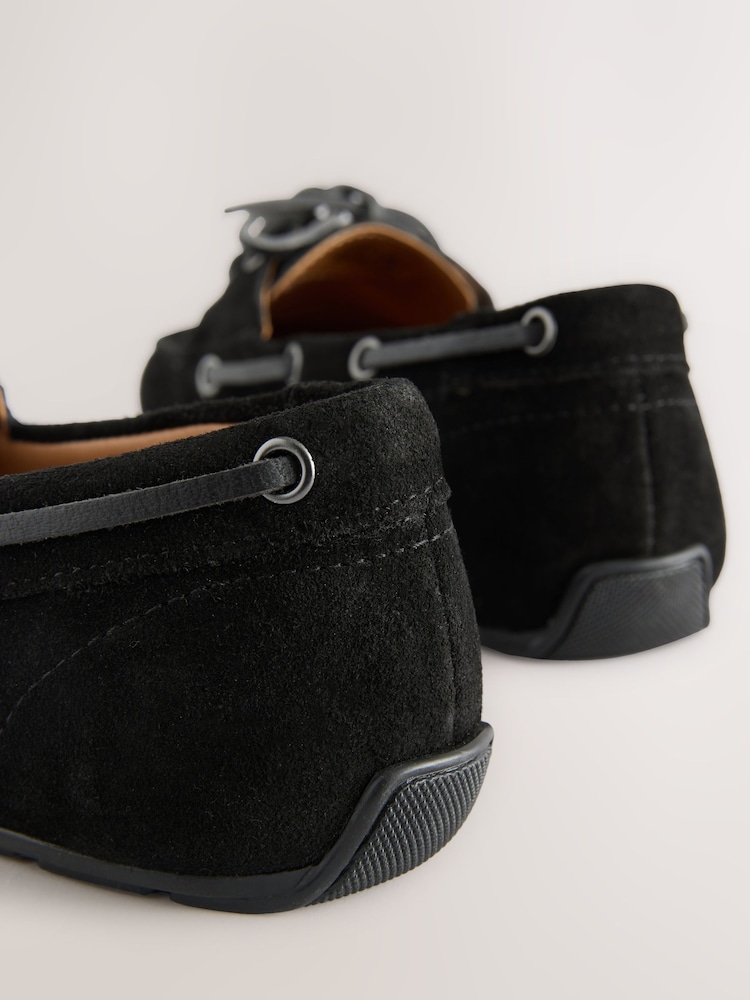 Black Extra Wide Fit Forever Comfort® Leather Round Toe Slim Boat Shoes - Image 10 of 10