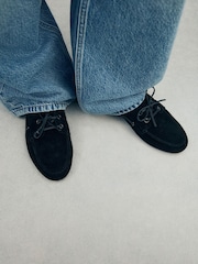 Black Extra Wide Fit Forever Comfort® Leather Round Toe Slim Boat Shoes - Image 4 of 10
