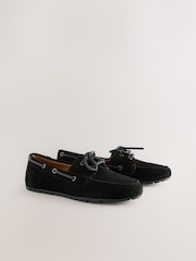 Black Extra Wide Fit Forever Comfort® Leather Round Toe Slim Boat Shoes - Image 7 of 10