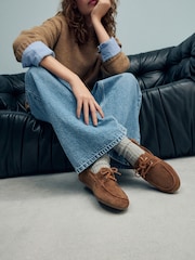 Tan Brown Extra Wide Fit Forever Comfort® Leather Round Toe Slim Boat Shoes - Image 2 of 9
