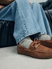 Tan Brown Extra Wide Fit Forever Comfort® Leather Round Toe Slim Boat Shoes - Image 5 of 9