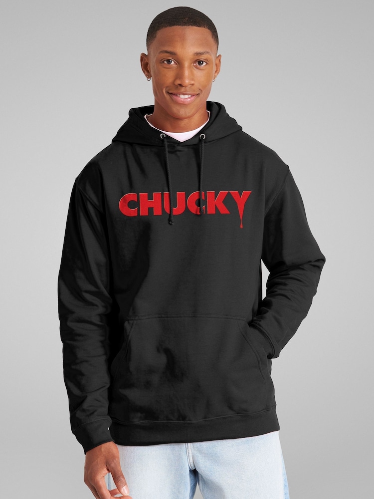 All + Every Black Mens Chucky Classic Logo Dripping Blood Hooded Sweatshirt - Image 1 of 4