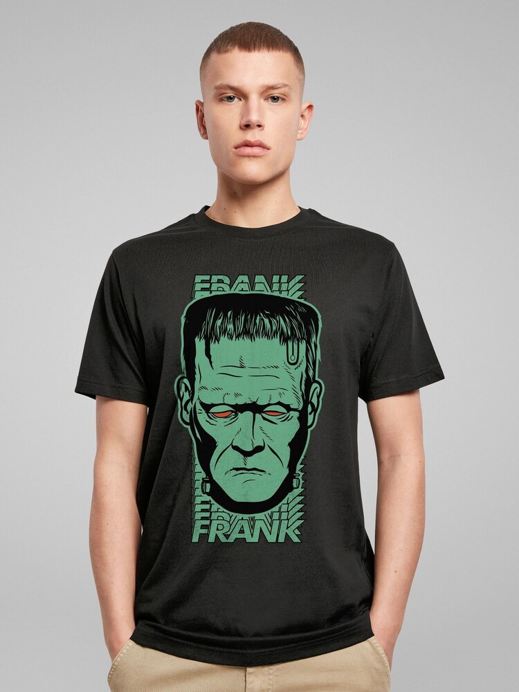 All + Every Black Mens Frankenstein Frank Red Eyes 100% Cotton T-Shirt - Image 1 of 4