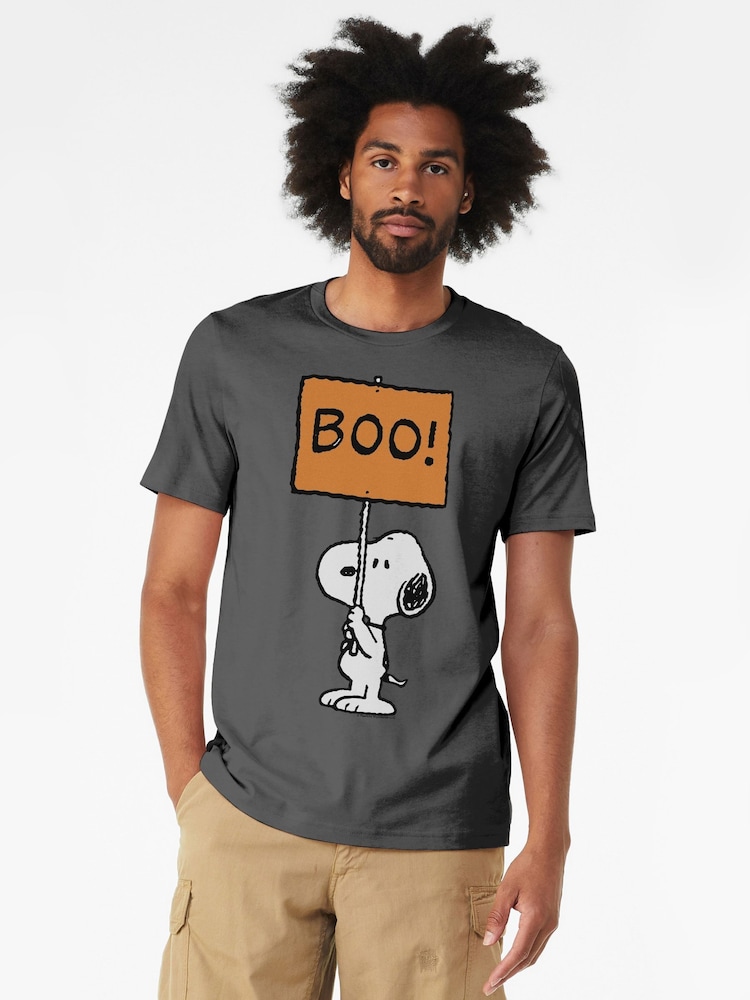 All + Every Grey Mens Peanuts Halloween Boo Snoopy 100% Cotton T-Shirt - Image 1 of 4