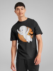 All + Every Black Mens Casper The Friendly Ghost Get Spooky 100% Cotton T-Shirt - Image 1 of 4