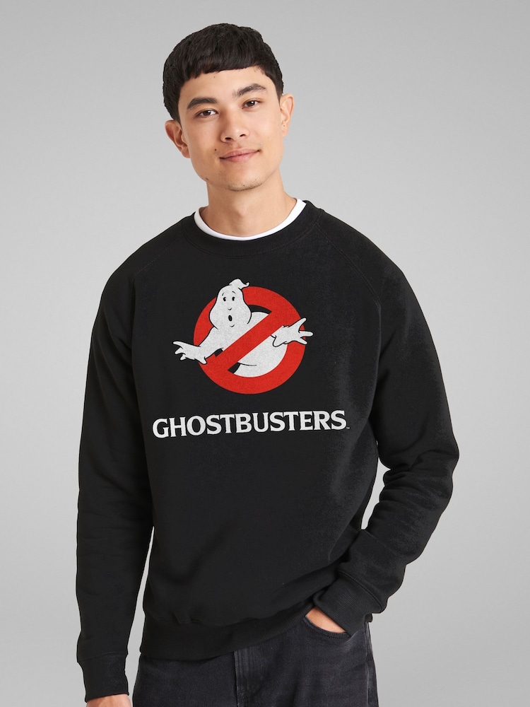 All + Every Black Mens Ghostbusters Classic Movie Logo 100% Cotton Sweatshirt - Image 1 of 4