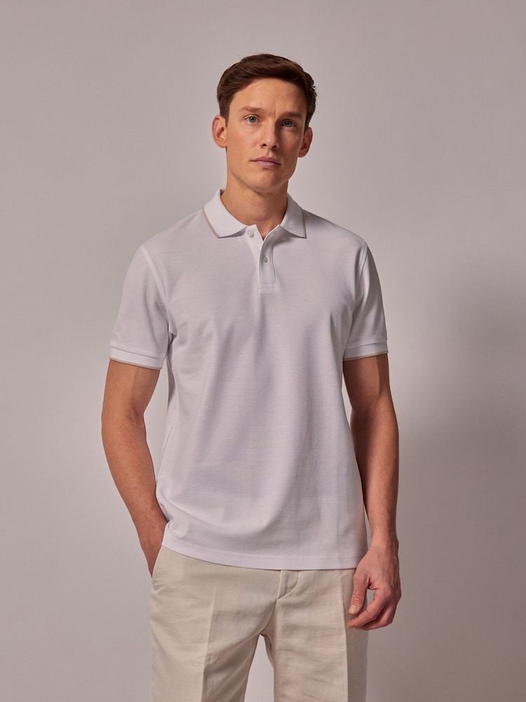 Hawes & Curtis Tipped Mercerised White Polo Shirt - Image 1 of 4