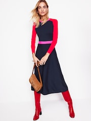Boden Blue Petite Sam Colourblock Knitted Dress - Image 1 of 5