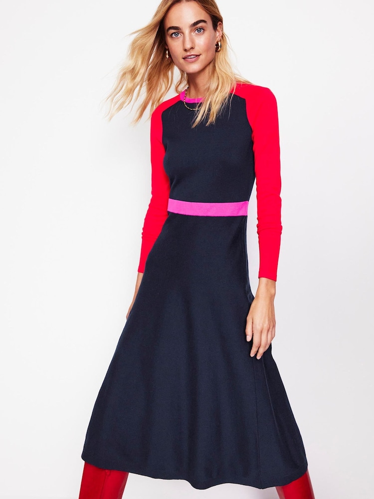 Boden Blue Petite Sam Colourblock Knitted Dress - Image 2 of 5