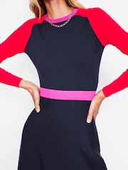 Boden Blue Petite Sam Colourblock Knitted Dress - Image 3 of 5