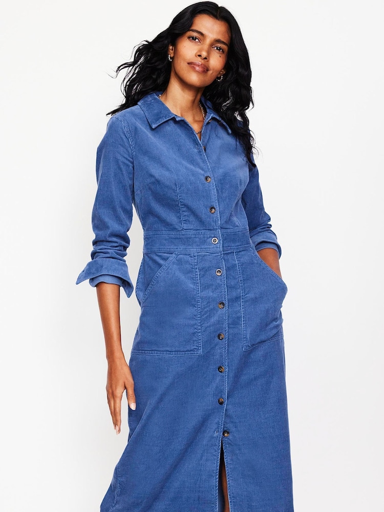 Boden Blue Petite Flora Cord Midi Shirt Dress - Image 2 of 5