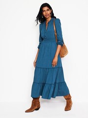 Boden Blue Petite Shirred Waist Tier Midi Dress - Image 1 of 5