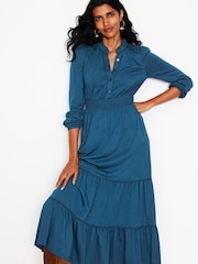 Boden Blue Petite Shirred Waist Tier Midi Dress - Image 2 of 5