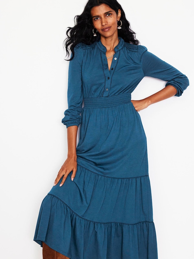 Boden Blue Petite Shirred Waist Tier Midi Dress - Image 2 of 5