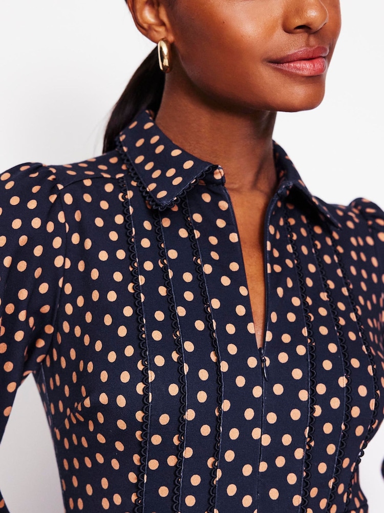 Boden Blue Petite Piping Zip-Up Ponte Dress - Image 2 of 5