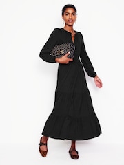 Boden Black Petite Smock Tiered Jersey Midi Dress - Image 1 of 5