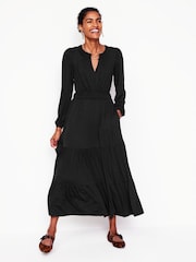 Boden Black Petite Smock Tiered Jersey Midi Dress - Image 2 of 5
