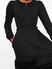Boden Black Petite Smock Tiered Jersey Midi Dress - Image 3 of 5