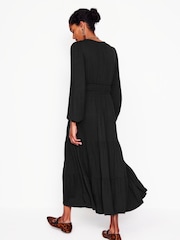 Boden Black Petite Smock Tiered Jersey Midi Dress - Image 4 of 5