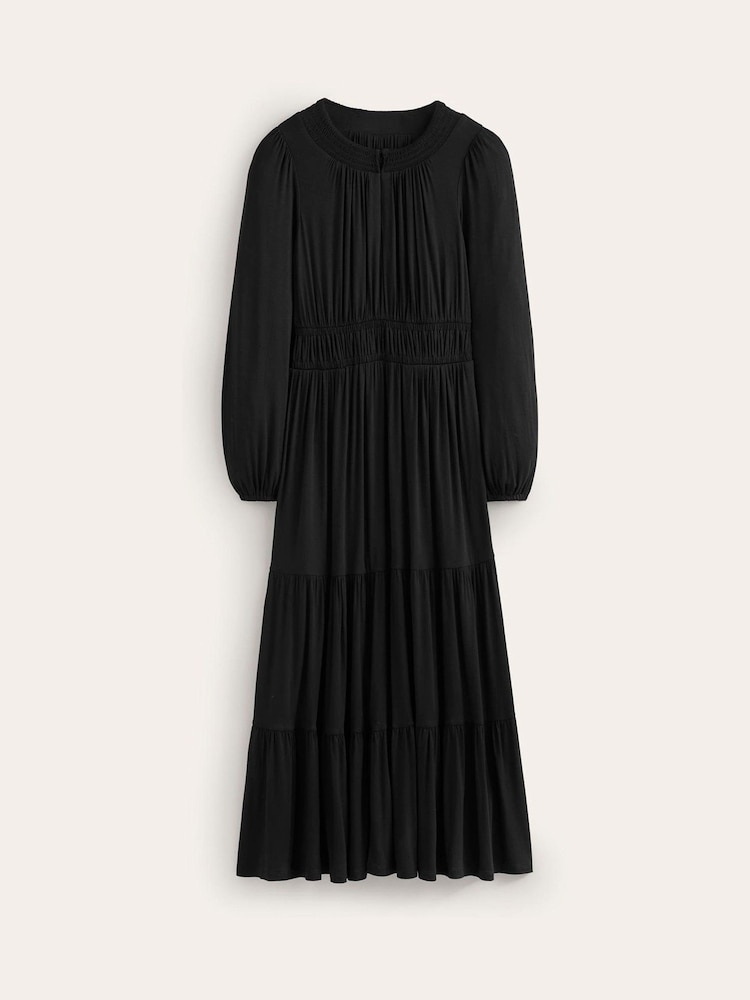 Boden Black Petite Smock Tiered Jersey Midi Dress - Image 5 of 5